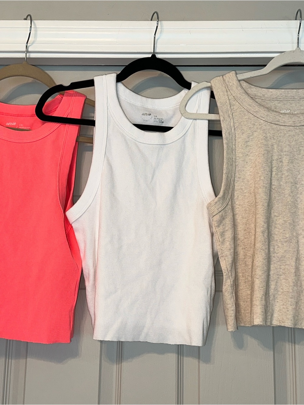 Aerie Ribbed Tank Top - White -Tan-Coral size Large  NWT all 3 sold together